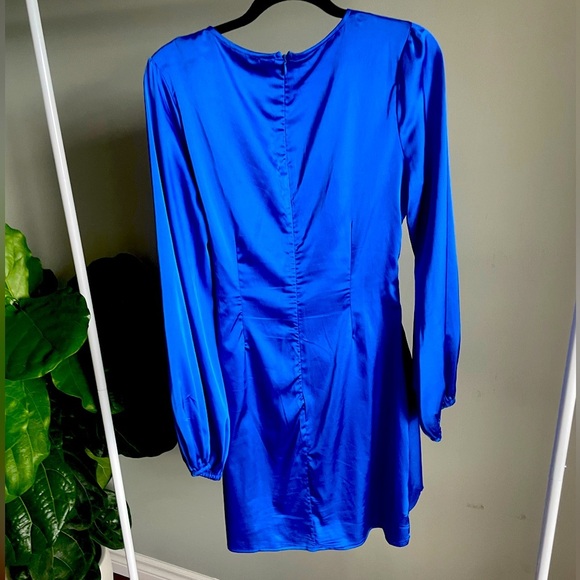 Dress Day Royal Blue Satin Wrap Dress Long Sleeve Size L - Picture 2 of 3